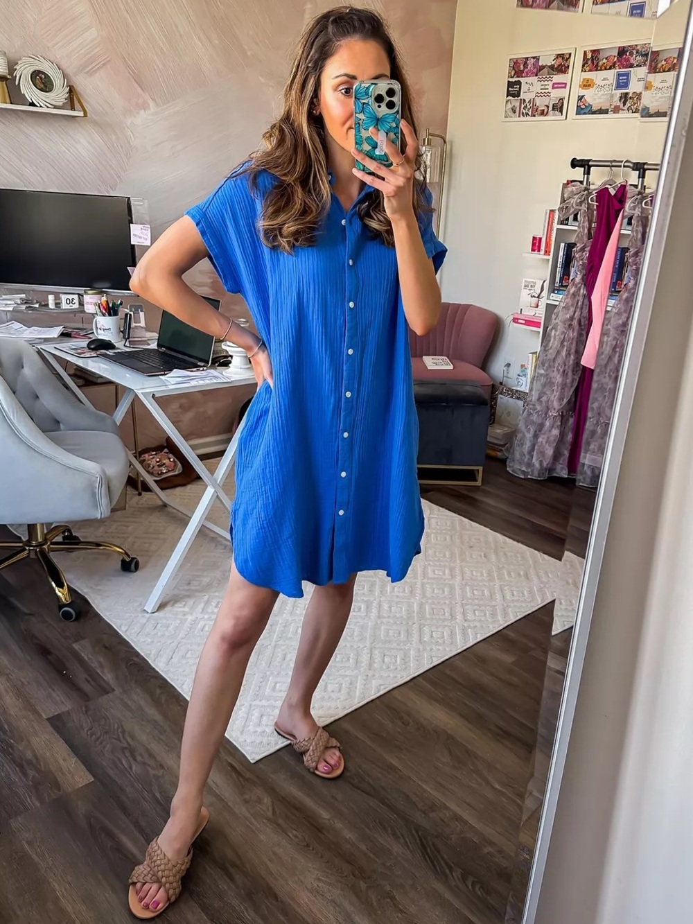 Universal Thread Blue Gauze Button Shirt Dress